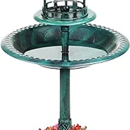 Best Choice Products Solar Outdoor Bird Bath Vintage Resin Pedestal Fountain Decoration for Yard, Garden w/Planter Base, Feeder, Decorative Bird Cage, Fillable Stand - Green-image-19