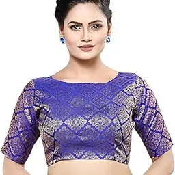 madhu fashion Women's Brocade Elbow Length Sleeve Readymade Blouse-picture-13