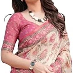 friyal (Linen Cotton saree with digital floral print and latkan work | casual wear | Linen cotton | flower design | Unstitched blouse |-picture-54