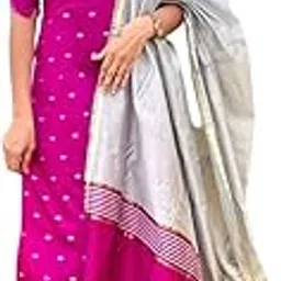 Women's Cotton Blend Kurta Set with Dupatta, Magenta and Silver, Traditional Indian Ethnic Wear, 3-Piece Salwar Suit-image-44