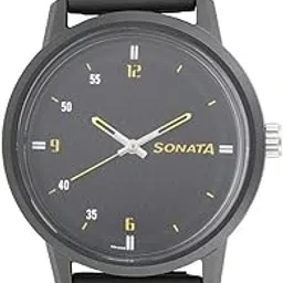 sonata Quartz Analog Black Dial Plastic Strap Watch for Men-NS77085PP03W/NT77085PP03W-picture-56