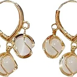 vr creatives Korean Opal Stone Earrings Set for Women 3 Cat Eyeball Earrings Love Ear Buckle Temperament Spiral Beads Simple Niches Daily Earring-picture-24