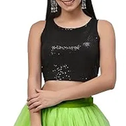 studio rasa Women's Net Sequins Sleeveless Embroidered Readymade Saree Blouse for Party Wedding Festive-picture-39