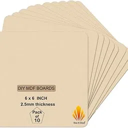 Rise n Shine MDF Board Cutouts - 6 Inch 2.5mm Thick Square Boards Set Of 10 | MDF Board for Lippan Art, Resin, Mandala, Painting & Art and Craft | Premium Square Pine Wood Slices for Artists and Students-image-12