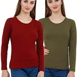 fvshun 100% Cotton Full Sleeves T-Shirts for Women Combo Pack of 2-picture-12