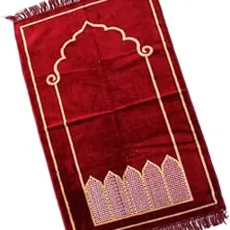 Velvet Prayer Mat 44x28 inch Musalla Janamaz for Namaz Muslim Maroon 305893-image-60
