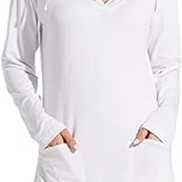 willit Women's UPF 50+ Cover-Up Dress SPF Long Sleeve Shirt Dress Sun Protection Hiking Beach White M-picture-29