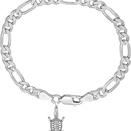 akshat sapphire 92.5% Pure Sterling Silver Figaro Designer Bracelet with Stylish Tortoise for Men-picture-31