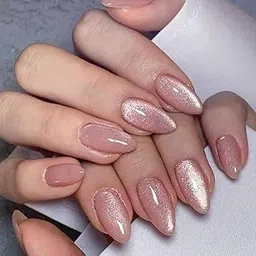 Artificial Nails - Press-on with Cat’s Eye Effect (New Rose Gold) | Pack of 24 Medium Almond Shape | Reusable & Pre-Designed Fake Nails for Women & Girls-picture-33