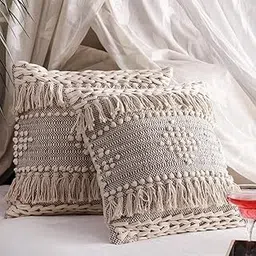 Cushion - Boho Handloom Cotton Throw Cushion Covers Set of 5, 16X16 inches - Decorative Pillow Cases Sofa, Couch, Chair, Kitchen, Bedroom, Room, and-picture-23