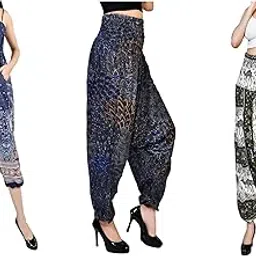 fusfus Women's Printed Cotton Rayon Harem Pant, Pack of 3 (Multicolor,Free Size) FS723-picture-59