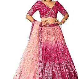 zeel clothing Women's Zari & Sequins Embroidered Art Silk New Semi-Stitched Lehenga Choli With Dupatta (5057-Pink-Womens-Lehenga-Choli-Latest; Free Size) image 1