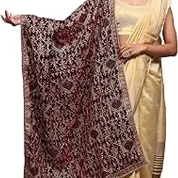 exotic india Velvet Dupatta with Aari Embroidered Motifs | Elegant Flowers-Leaf Pattern Stole, Dupatta for Women's-picture-62