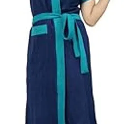 bathrobes terry cotton free size bathrobe for women, bathsuit fit up to 42 inches chest size ladies - Ferozi Belt Blue bathrobe-image-0