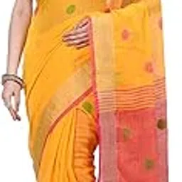 Women`s Pure Cotton Traditional Bengali Tant Handloom Cotton Saree Round Desigined With Blouse Piece-image-0