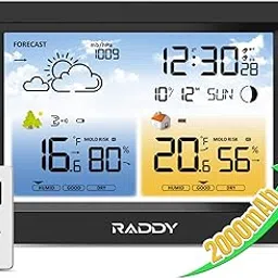 Raddy WM6 Weather Station with 2000mAh Rechargeable Battery, Wireless Indoor Outdoor Thermometer Barometer Hygrometer with Atomic Clock Weather Forecast for Use-picture-19