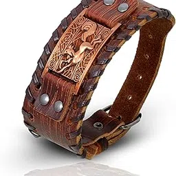 vientiq Retro Horse Head Wristband Wide Leather Bracelet for Men-picture-29
