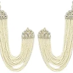 Silver-Tone Crystal Earrings, PEARL CHAIN Design, 7.5 cm Length,-picture-26