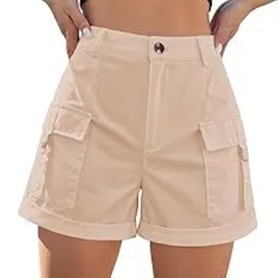greciilooks Women’s High Waisted Cotton Cargo Shorts, Casual Utility Shorts with Pockets for Summer Street wear & Outdoor-picture-24