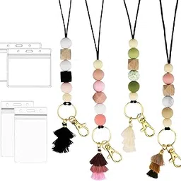 zisupridco 4 Pcs Teacher Lanyard Women Beaded lanyards for id Badges Cute Lanyard Keys Boho Lanyards Fashion Silicone Bead for Women Nurse-picture-34
