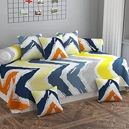 Decozom Stylish Threads Heavy Cotton 8 Pieces Diwan Set ||1 Single Bedsheet, 2 Bolster Covers, 5 Cushion Covers || :- Multi Tiranga-picture-28