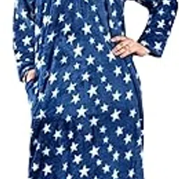 rangyaatra Women’s Star Print Fleece Winter Maxi Nighty | Cozy Warm Blanket Fabric Nightwear for Women | Full Sleeve Long Night Dress | Soft & Comfortable with Zip Neck |-picture-21