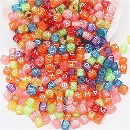 INDIKONB Alphabet Letter Cube 6mm | Colorful Alphabet for Bracelets | Cube Letter for Jewelry Making, DIY Crafts, and Personalized Accessories | 650 Pieces (Transparent Multicolor)-image-2