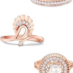 zaveri pearls Set of 3 Rose Gold Contemporary Cubic Zirconia Brass Adjustable Rings For Women-ZPFK11173-picture-45