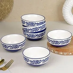 The Earth Store Ceramic Handcrafted Blue Mughal Dal Katori/Bowls for Vegetable, Cereals,Small Serving Bowl for Home Kitchen Dining Table (Set of 6)-picture-16