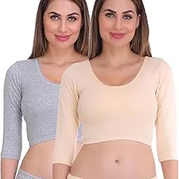 selfcare Pack of 2 Womens Solid 3/4 Sleeve Thermal Crop Tops-picture-16