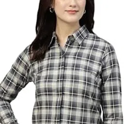 hancock Women Windowpane Checked Pure Cotton Formal Shirt (16265Beige-Navy)-picture-29