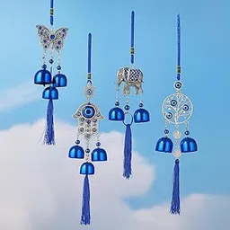 Oblivion Evil Eye Wind Chimes 4 Pc – Evil Eye Hanging Décor for Home, Positive Energy Protection, Decorative Chime with Blue Circle Charms Design for Wall & Outdoor, Removes Negative Vibes, Mix Design-image-83