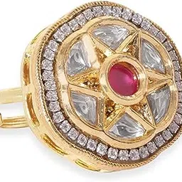 rubans 18K Gold-Plated Ruby, Kundan & Cubic Zirconia Studded Adjustable Statement Finger Ring for Women & Girls – Perfect for Ethnic & Festive Looks-picture-16