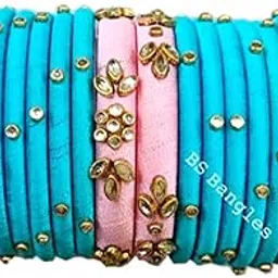 Neta Jewels Silk thread bangles kundan bangles Blue And Pink colour for use set of 10 for women/girls-picture-30