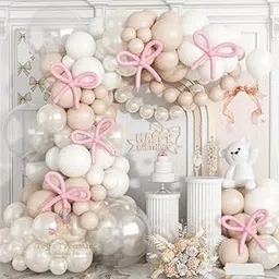 Toys Treasure We Deliver Smiles 115pcs Pink White Balloon Bow Balloon with Different Sizes for Wedding Anniversary Engagements Valentines’ Day Birthday Decorations (Pink White)-picture-49