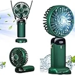 HASTHIP Hand Fan Mini Handheld 3000mAh Rechargeable with 5 Speeds Battery Operated Foldable Desk Desktop Fans LED Display for Home Office Bedroom Outdoor Travel Green 2 PCS-image-50