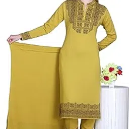 montrex Women's Woolen Winter Wear Kurti Pyjama Set with Shawl Full Sleeves Warm Kurta Set - 4414-picture-39