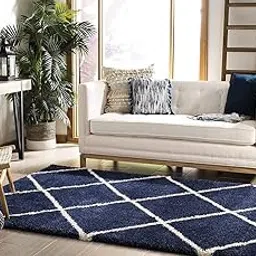 AROMICK® Super Ultra Soft Shaggy Handcrafted Anti-Skid Carpet Rug for Bedroom, Living Room (2 x 3, Blue Ivory Box) image 1