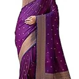 monjolika fashion Women's Elegant Banarasi Silk Saree with Intricate Zari Work with Rich Brocade Patterns and Unstitched Blouse Piece-picture-19
