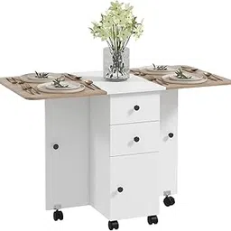 TEKAVO Sora Foldable Dinning Table I 4 Seater Dinning Table with in-Built Storage I Folding Dinning Table with 6 Wheels I White & Mile Oak Finish I DIY-image-36