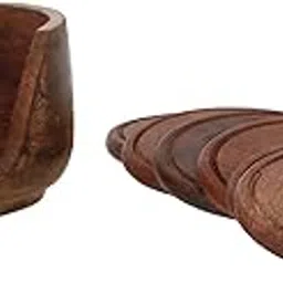 CRAFTHUT Wooden Round Drink Coasters Set of 6 with Decorative Holder, Half Barrel Shape Tea Coaster Stand, Tabletop Coasters for Hot Cups, Home Kitchen & Dining Table Decor (Brown, 3 x 3 x 2 Inches)-picture-50