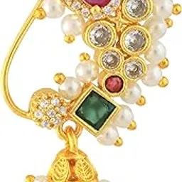 arch fashion Traditional CZ and Pearl Nose Ring, Micron Gold Plated NSP172 (MSP175, Traditional, NSP173)-picture-16