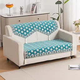 HOKIPO 'Heritage Weave' Premium Jacquard 2 Seater Sofa Cover Set with Tassels – Washable Sofa Panel for Seat & Back | Emerald Teal (IN-830 + IN-858-BLU)-picture-32