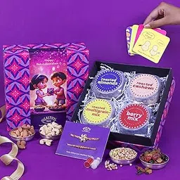 Healthy Treat Rakhi Delights Gift Hamper With Rakhi | Dry-Fruits Gift Pack | A Pair Of Rakhi, Roli Chawal, Rakhi Cards | Rakhi Gifts For Brother And Sister | The Ultimate Assorted Rakhi Gift Hamper-image-55