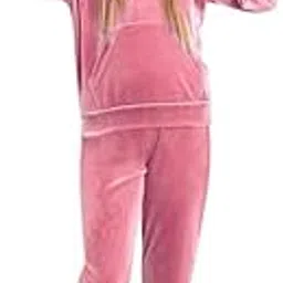 Girls Velvet Hoodie & Jogger Set | Soft Winter Tracksuit for Kids | Full Sleeve Hooded Sweatshirt & Pant Co-ord Set | Comfortable Warm Outfit for Girls”-picture-12