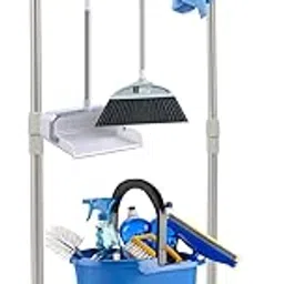 Wet Mops Rack Movable Broom Holder, Movable Closet Storage Cabinet Mop Rack with 5 Slots 6-Hook, Floor Standing Cleaning Tool Rack for Garden Garage Schools Hotels Hospitals Property Companies-picture-37