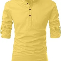 zombom Men's Solid Cotton Blend Casual Regular Fit Mandarin/Chinese Collor Full Sleeve Kurta Shirt for Men-picture-13