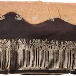 Handcrafted Silk Saree with Gold Zari Border, Brown and Beige, Traditional Floral Design-picture-44