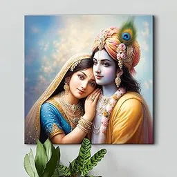 ArtX Canvas Radha Krishna Wall Painting, Big Size Wall Art Painting For Living Room, Multicolor, Abstract, 22X22 in, Set of 1-picture-22