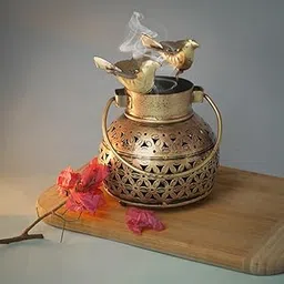 RusticDior Antique Gold 11x12 inch Metal hundi Pattern with Bird Stand for Dhuni/Tea Light Candle Holder-image-4
